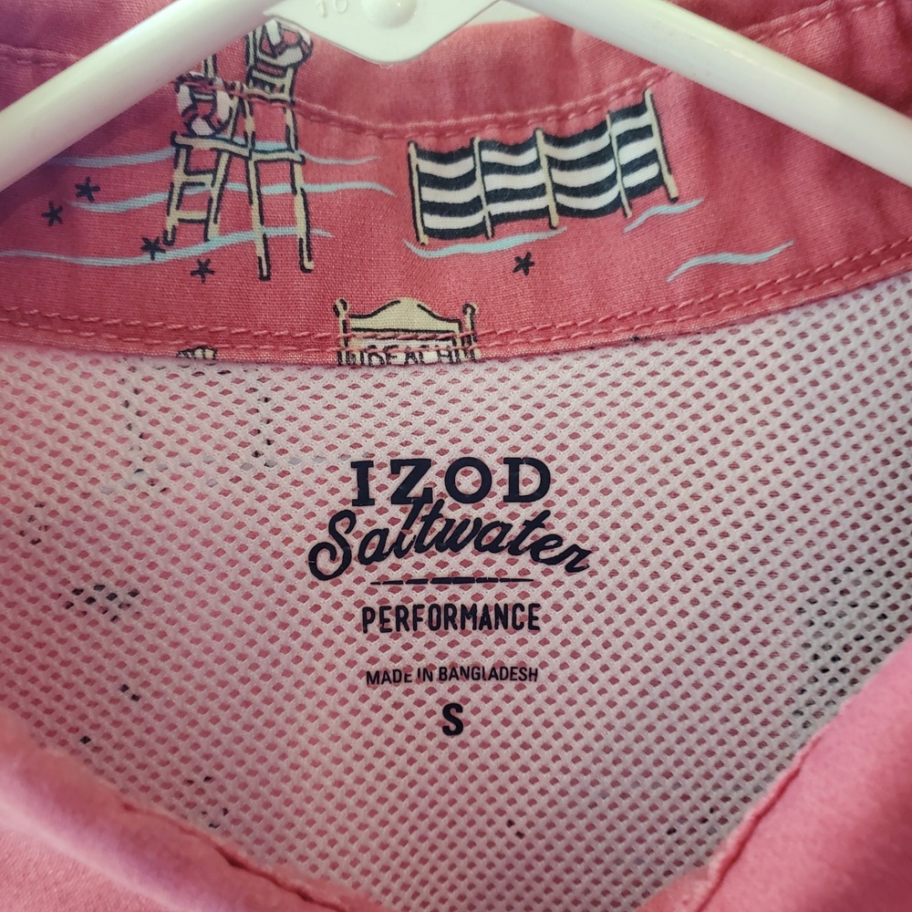 Izod Saltwater Performance vented Mens Small Salmon Pink BeachPrintFishing Shirt - Picture 7 of 8